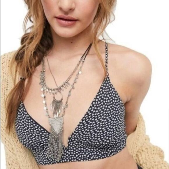 Free People Cassie Black Heart Print Lace-Up Bralette Xtra Small - Picture 1 of 6